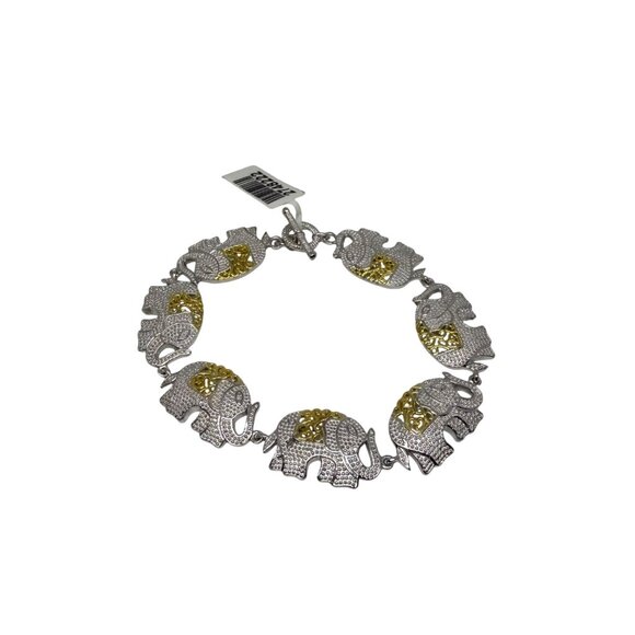 Silver & Gold-Tone Elephant Charm Bracelet With Toggle Clasp - Picture 2 of 4